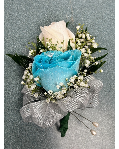 White and Blue Rose Corsage in Brooklyn NY - Marine Florists White and Blue Rose Corsage in Brooklyn NY - Marine Florists