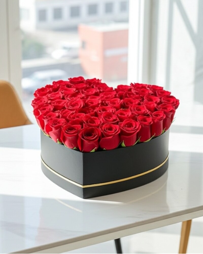 Fresh Red Rose Heart Box - Houston Flower Delivery