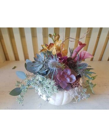 Garden Pumpkin Flower Arrangement
