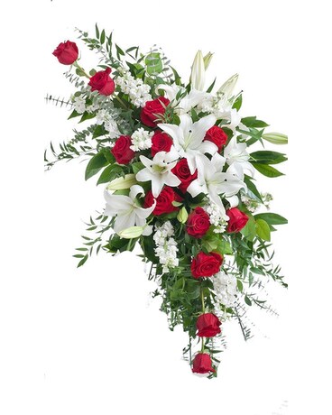 White and Red Standing Spray Flower Arrangement