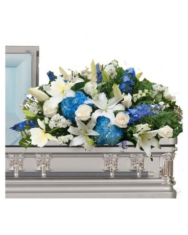 Blue and white Casket Flowers Flower Arrangement