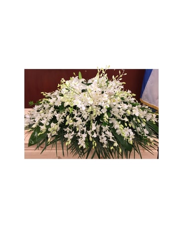 White Glamour  orchid Casket Flower Arrangement