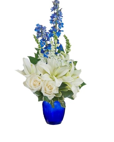 Bright Blue Sky Flower Arrangement