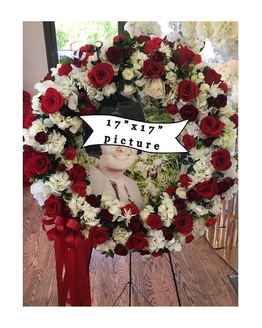 Red & white Picture Frame Flower Arrangement