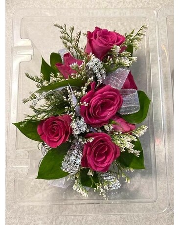 Hot pink and silver Corsage Flower Arrangement