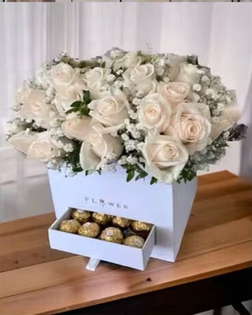 White  box With 24 White Roses Flower Arrangement