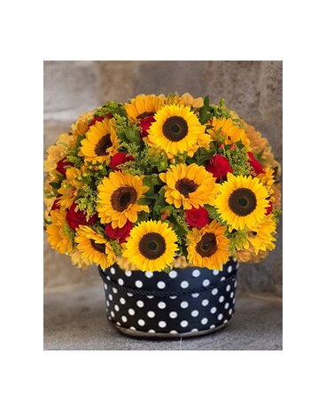 Sunflowers & Red Roses Flower Arrangement