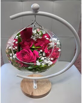 Hanging Terrarium with pink Roses Flower Arrangement