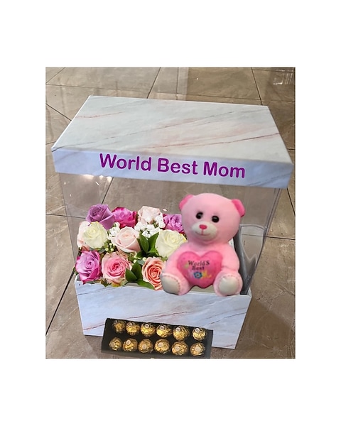 World best Mom in Clear rectangle box in Modesto CA - Flowers By Alis World best Mom in Clear rectangle box in Modesto CA - Flowers By Alis