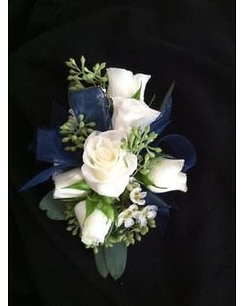 White and Navy Blue corsage in Modesto CA - Flowers By Alis White and Navy Blue corsage in Modesto CA - Flowers By Alis