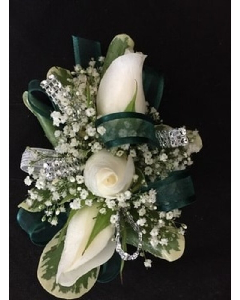 Emerald green & white Corsage in Modesto CA - Flowers By Alis