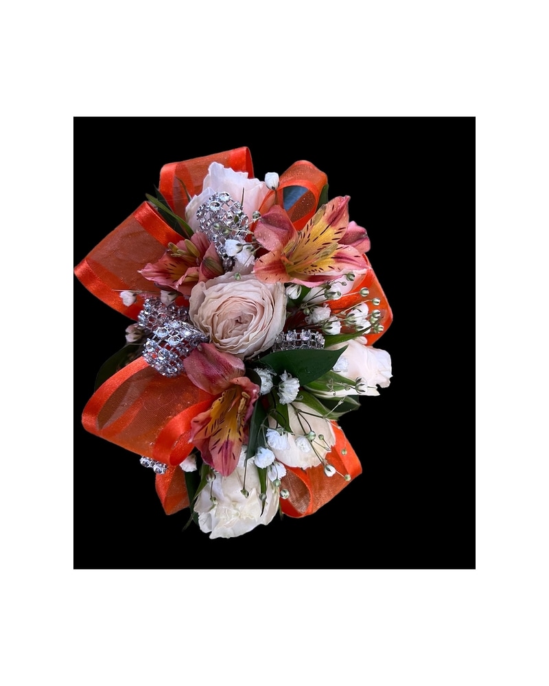 Orange and silver Corsage in Modesto CA - Flowers By Alis