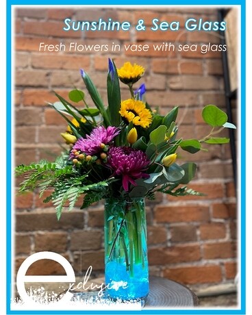 Sunshine and Sea Glass Flower Arrangement