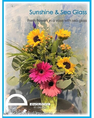 Sunshine and Sea Glass Flower Arrangement