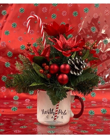 Candy Cane Mug (silk) Flower Arrangement