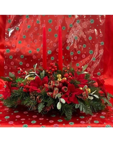 Silk Centerpiece with 2 candles Flower Arrangement