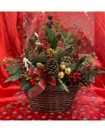 Christmas Joy Basket (silk) Flower Arrangement