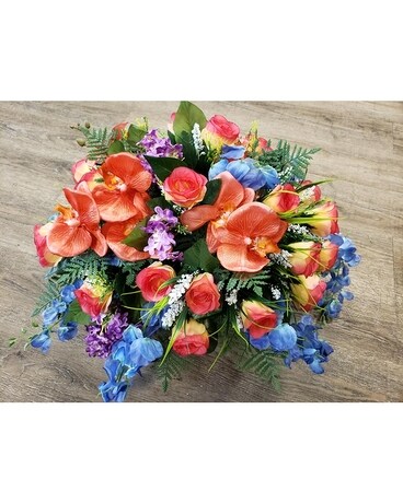 Coral and Blue Stone Topper Specialty Arrangement