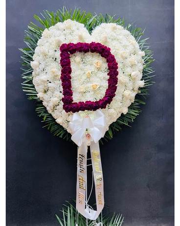 Custom Standing Heart with Initial Funeral Arrangement