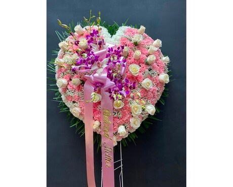Pink Standing Heart Funeral Arrangement