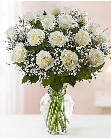 Dozen White Roses Flower Arrangement
