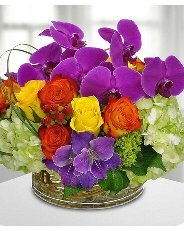 Orchid and Rose Pavé Centerpiece Flower Arrangement