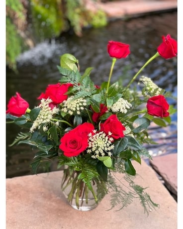 Red Roses and Lace Specialty Arrangement