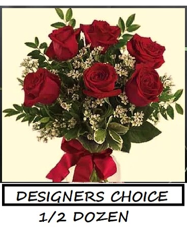 Designer's Choice Half Dozen (6) Red Roses Flower Arrangement