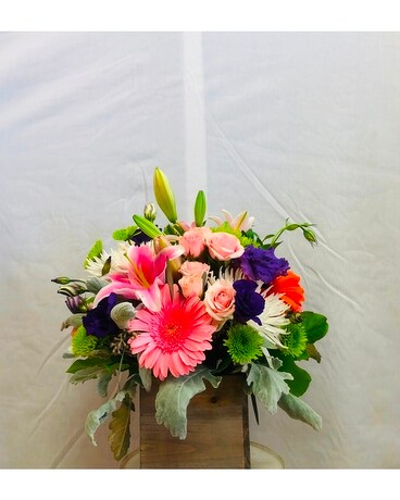 Mixed Flowers in Box Vase Flower Arrangement