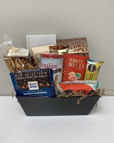 Sweet & Crunchy Gourmet Basket Flower Arrangement