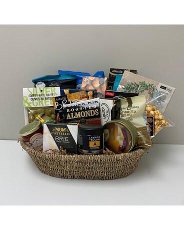 The Feelin' Festive Gift Basket Flower Arrangement