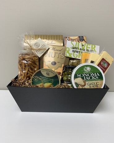 For The Board Gourmet Basket Flower Arrangement
