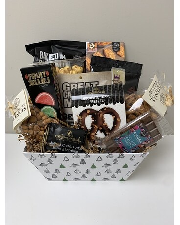 The Nibbler Gift basket Flower Arrangement