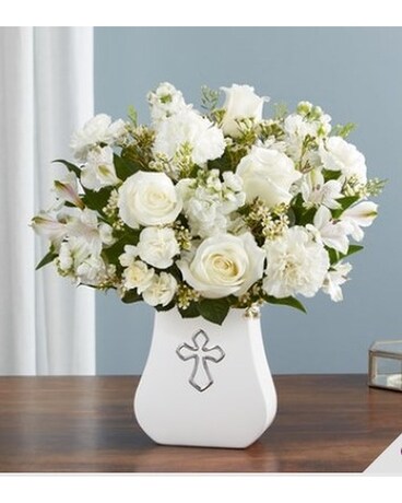 Sacred Blessings All White Flower Arrangement