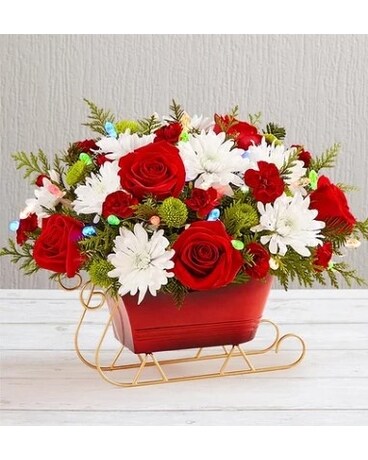 Dashing Through the Snow Sleigh Flower Arrangement