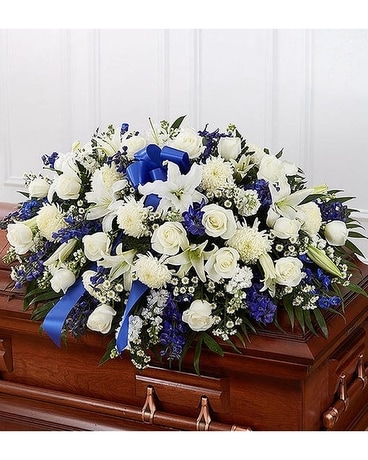 Blue & White Mixed Half Casket Flower Arrangement
