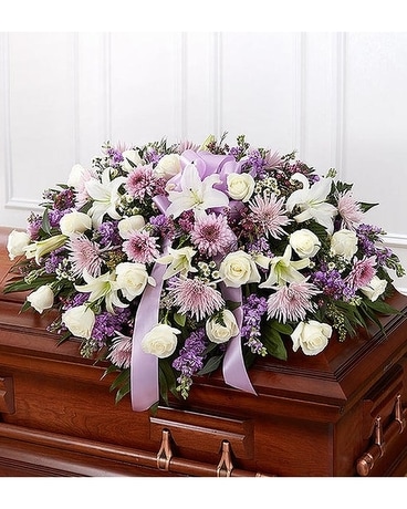 Lavender Half Casket Flower Arrangement
