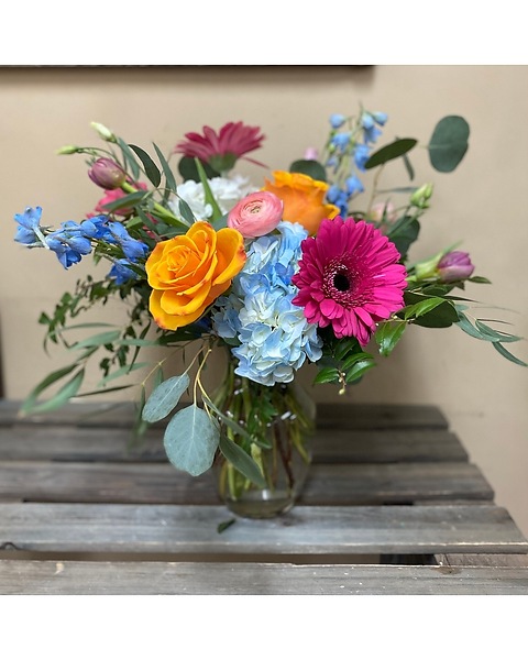 Petunia: Tulips in Hydrangea