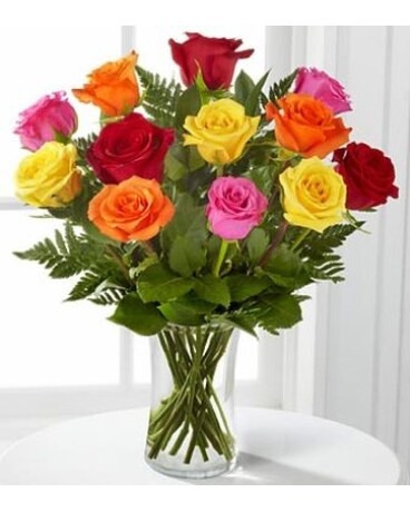 Dozen Multi-Colored Roses Flower Arrangement