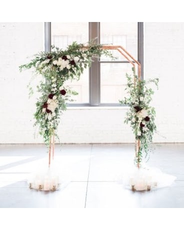 Elegant Burgundy and White Arch Flower Arrangement