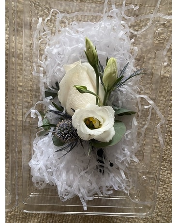 Lisianthus and Thistles Boutonniere Flower Arrangement
