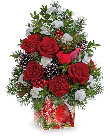 Teleflora's Cardinal In Flight Tree Flower Arrangement
