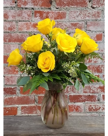 Yellow Roses Vased Flower Arrangement