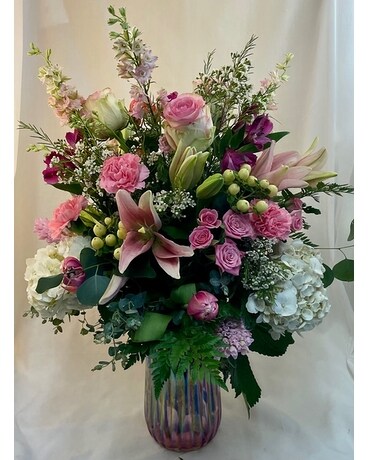 Iridescent Pink Vase Flower Arrangement