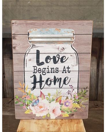 Love Begins at Home Sign Flower Arrangement