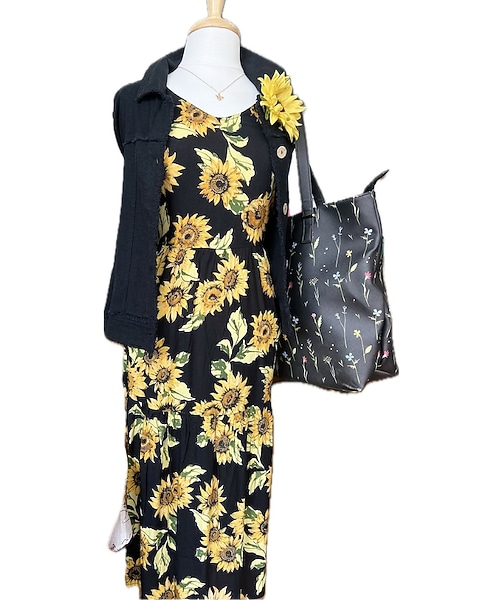 black dress with sunflowers Jimena Girasol Dress
