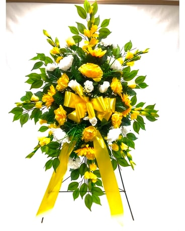 Yellow Silk Standing Spray Sympathy Arrangement