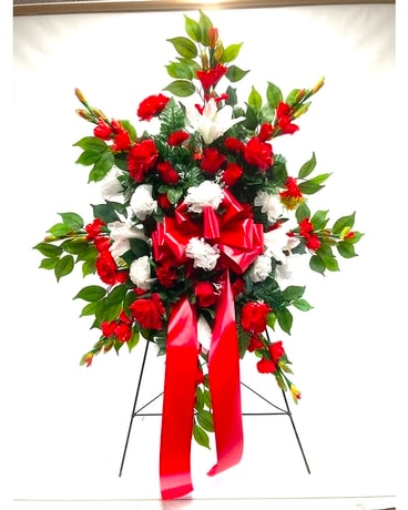 Red Silk Standing Spray Sympathy Arrangement