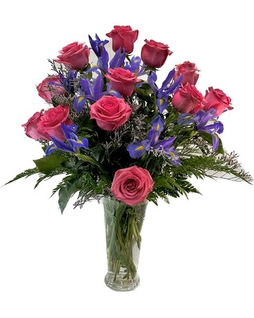 Roses and Irises Flower Arrangement
