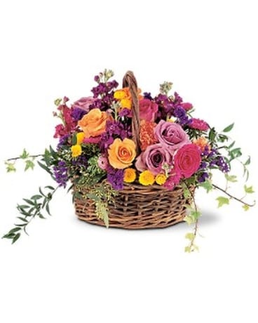 Garden Gathering Basket Flower Arrangement